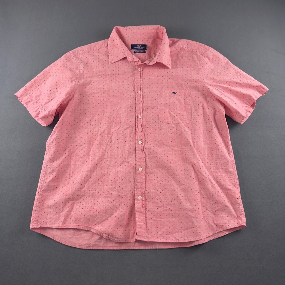 Vineyard Vines Mens Classic Fit Pink Micro Print Short Sleeve Shirt 1W011293
